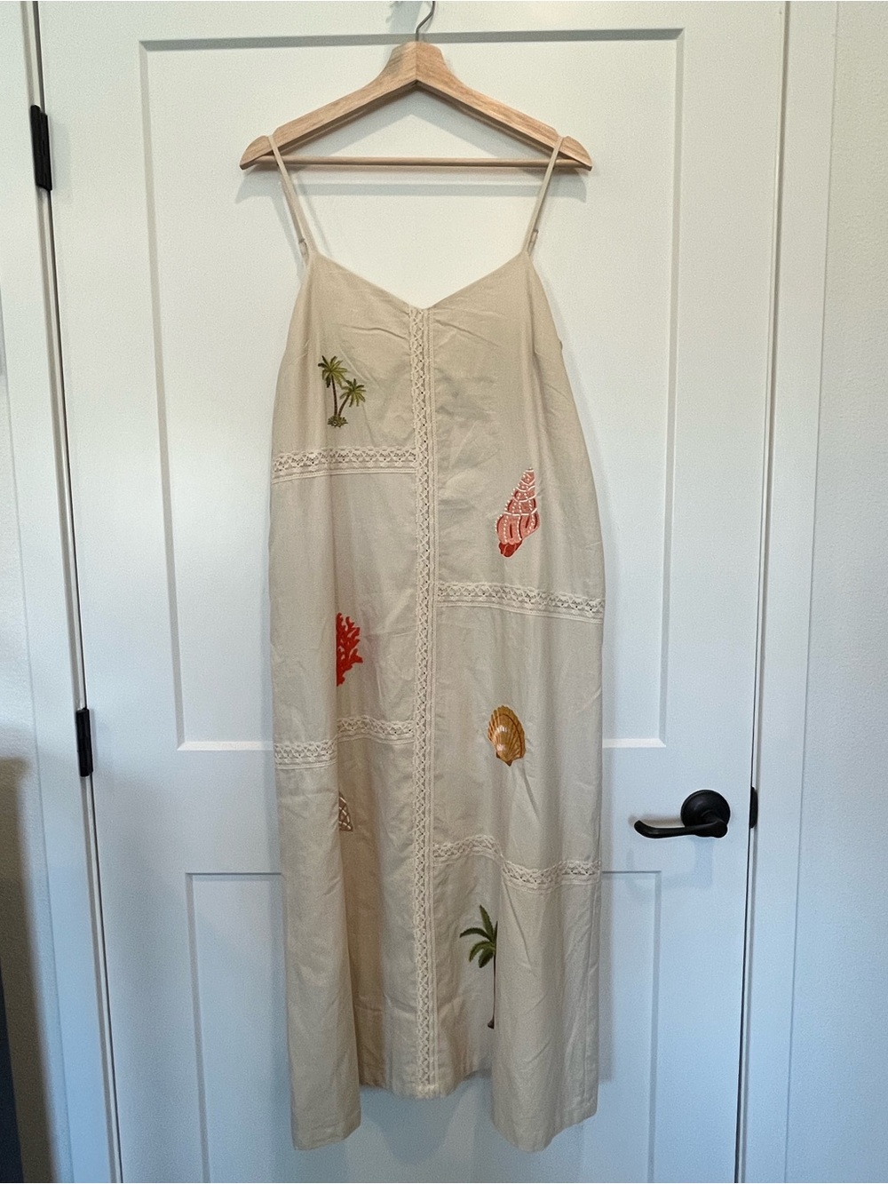 NWT cream color embroidered cotton tropical lace resort beachy summer dress Sz M - Picture 3 of 15